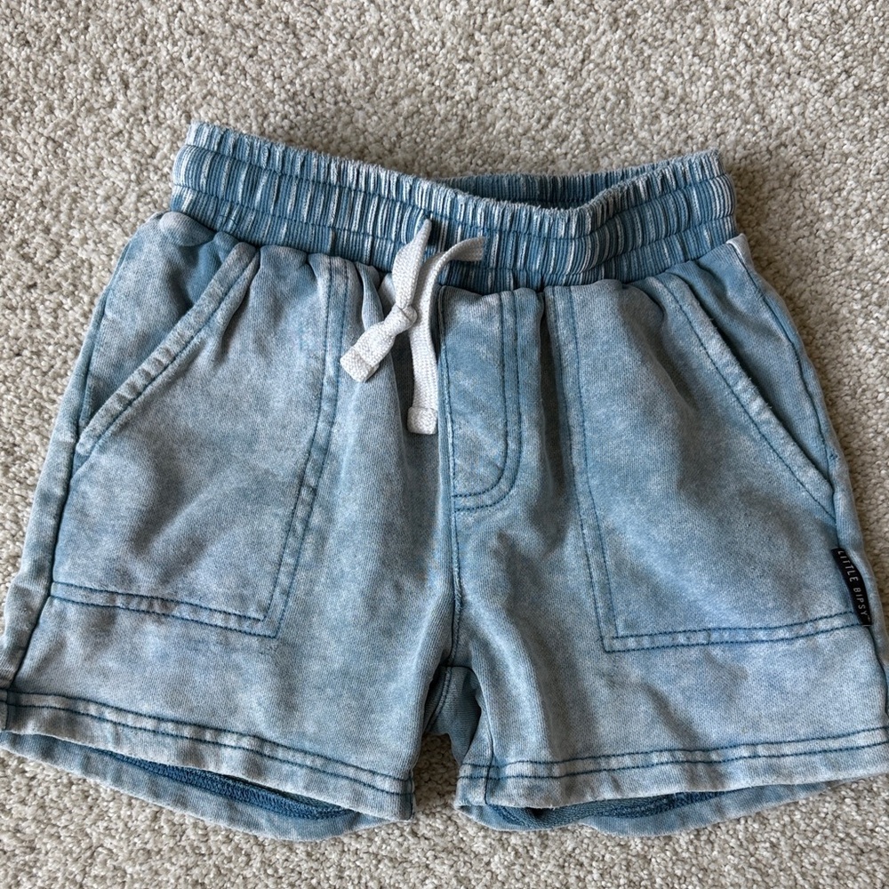 Little Bipsy Light Blue Pull-On Knit Shorts with Drawstring (4t-5t)